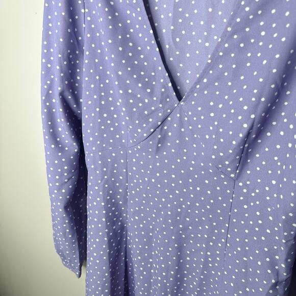 Uniqlo Purple White Dots Printed V-Neck Long Sleeve Mini Dress Small Fit  Flare - Picture 6 of 12